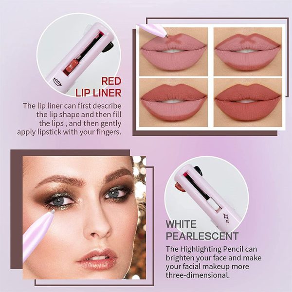 Multi-effect 4 In 1 Eyeliner Eyebrow Pencil Contour Pen Long Lasting Waterproof  for girls, eyeliner lipstick highlighter brow liner all in one (Random Color)