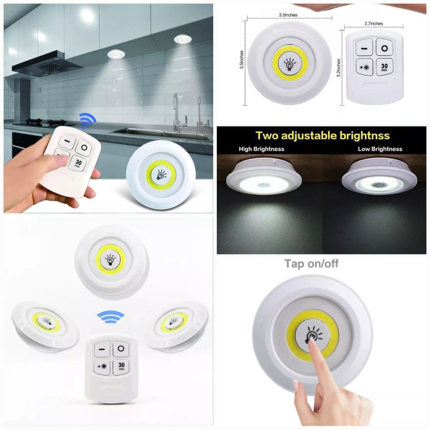 Tap Led Light With Remote Control (pack Of 3 Lights)