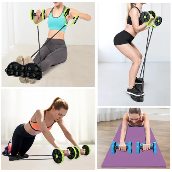 Abs Wheels Roller Abdominal Muscle Resistance Pull Rope Trainer Waist Exercise Multi-Functional Home Workout Fitness Equipment (random color)