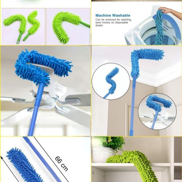 Flexible Micro Fiber Duster With Telescopic Stainless Steel Handle for Fan Cleaning Specially(with metal rod) Random color.