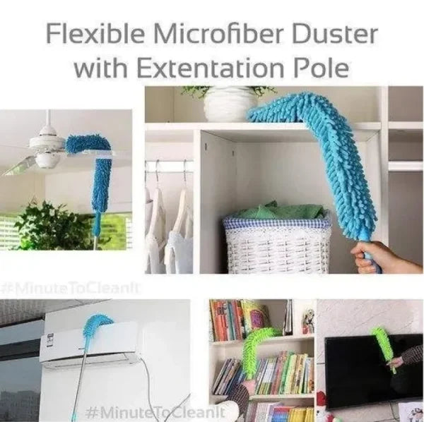 Flexible Micro Fiber Duster With Telescopic Stainless Steel Handle for Fan Cleaning Specially(with metal rod) Random color.