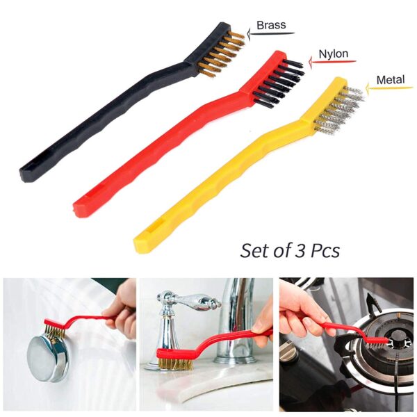 Gas Stove Cleaning Wire Brush Kitchen Tool Metal Fiber Brush – Set of 3 Brush