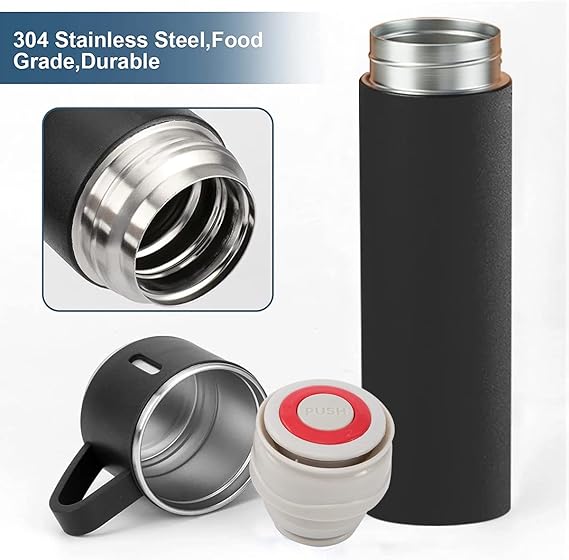 Stainless Steel Vacuum Flask Set – 500ml With 3 Cups (gift Box ) (random Color)