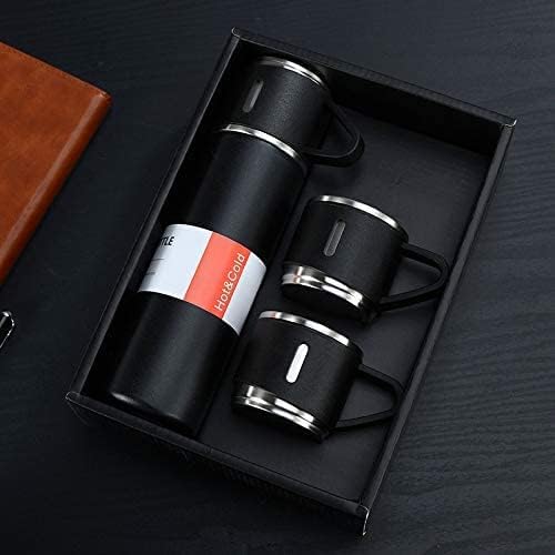 Stainless Steel Vacuum Flask Set – 500ml With 3 Cups (gift Box ) (random Color)