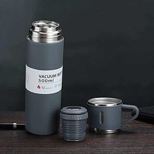 Stainless Steel Vacuum Flask Set – 500ml With 3 Cups (gift Box ) (random Color)