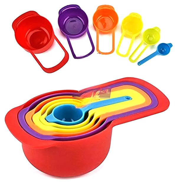 Measuring Cup And Spoon Set - 6Pcs (random colors)