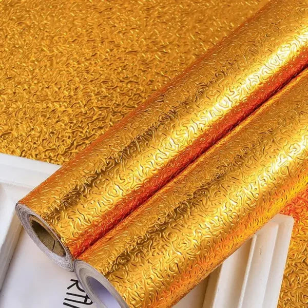 (size: 60*2m) – Golden Foil Kitchen Wallpaper Stickers, Peel & Stick Aluminum Foil Wall Paper, Self-adhesive Oil Proof Waterproof Sticker For Kitchen