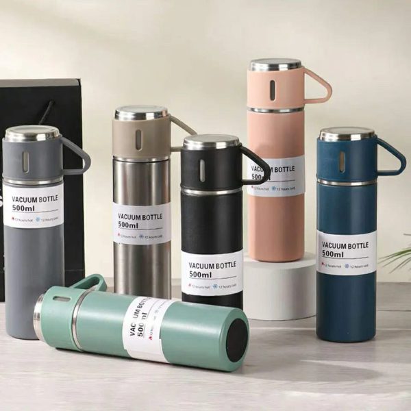 STAINLESS STEEL VACUUM FLASK SET, 500ML WITH 2CUPS (random color)