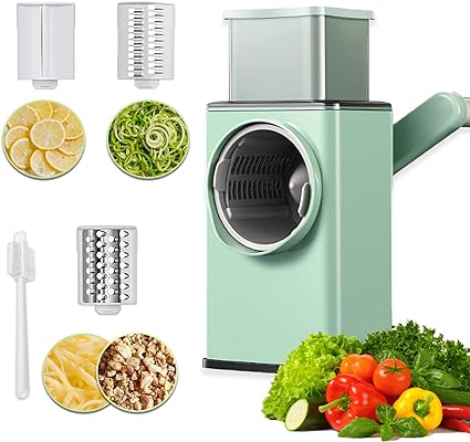 Vegetable Cutter Multifunctional Manual Rotary Cheese Grater Shredder – Wider Hopper Round Mandolin Drum Slicer Cutter For Kitchen (random Color )